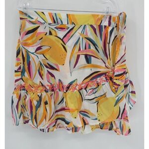 C&C California Embroidered Lemon Wrap Women Skirt Large Mini Ruffle Cotton